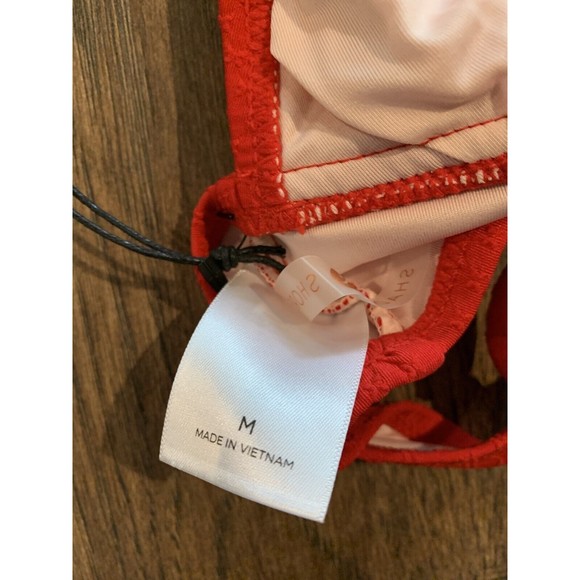 Women's Shade & Shore Longline Cinch Front Textured Bikini Top, Red, Medium 820 - Picture 8 of 8